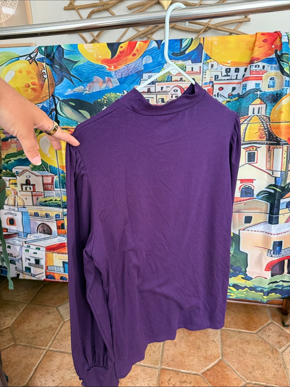 Purple Long-Sleeve Mock Neck Men's Shirt